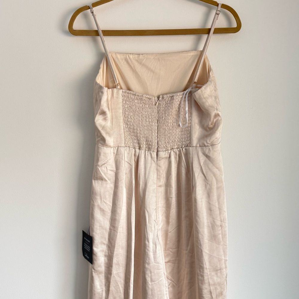 NWT Lulus Stylish Brilliance Champagne Satin Sleeveless Wide-Leg Jumpsuit Large - Picture 8 of 9